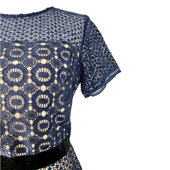 Chelsea28 Velveteen Lace Sheath Dress Ruffles Navy Blue, Medium - Picture 5 of 12